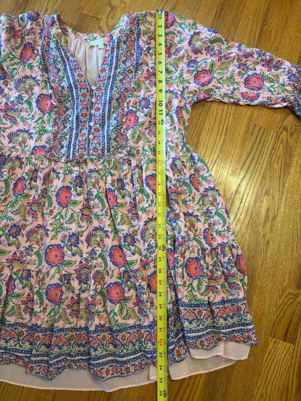 Farmers Market Pink Floral Boho Tiered Mini Dress Size M Cottagecore Festival - Picture 8 of 10